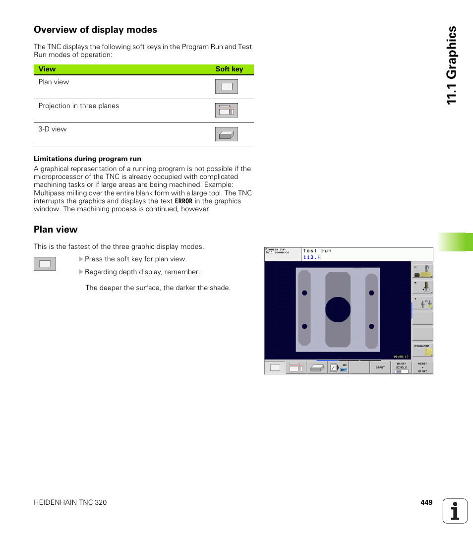 Overview of display modes, Plan view, 1 gr aphics | HEIDENHAIN TNC 320 (340 55x-03) User Manual | Page 449 / 525