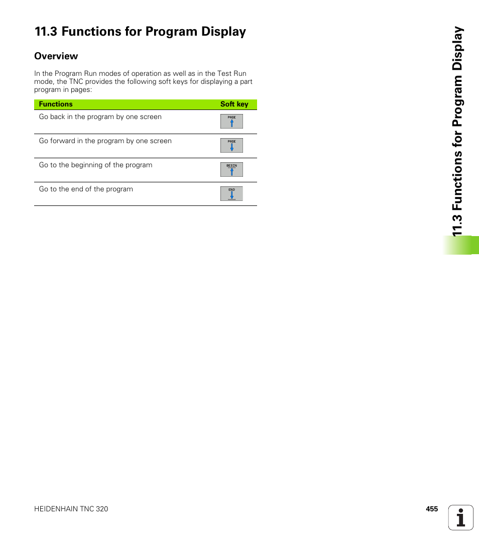 3 functions for program display, Overview | HEIDENHAIN TNC 320 (340 55x-03) User Manual | Page 455 / 525