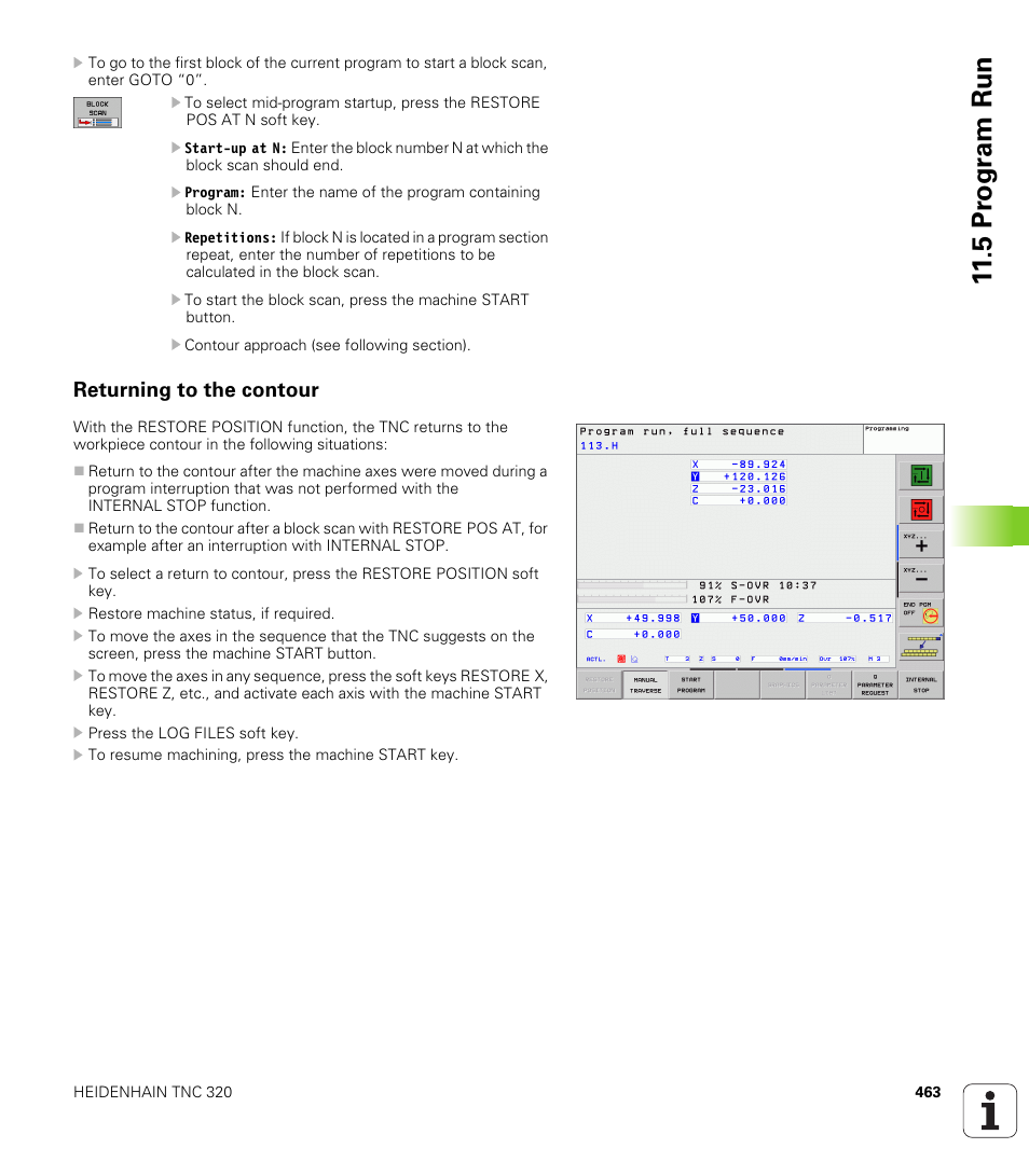 Returning to the contour, 5 pr ogr am run | HEIDENHAIN TNC 320 (340 55x-03) User Manual | Page 463 / 525