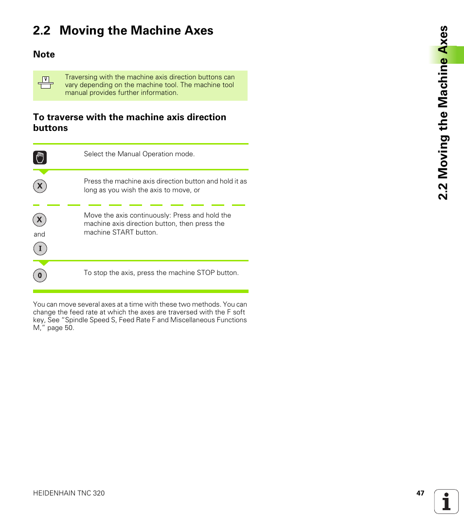 2 moving the machine axes, Note | HEIDENHAIN TNC 320 (340 55x-03) User Manual | Page 47 / 525