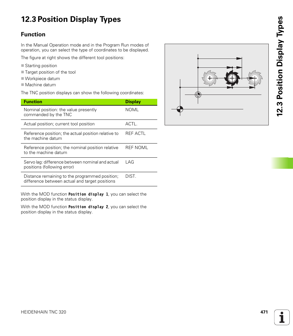 3 position display types, Function | HEIDENHAIN TNC 320 (340 55x-03) User Manual | Page 471 / 525