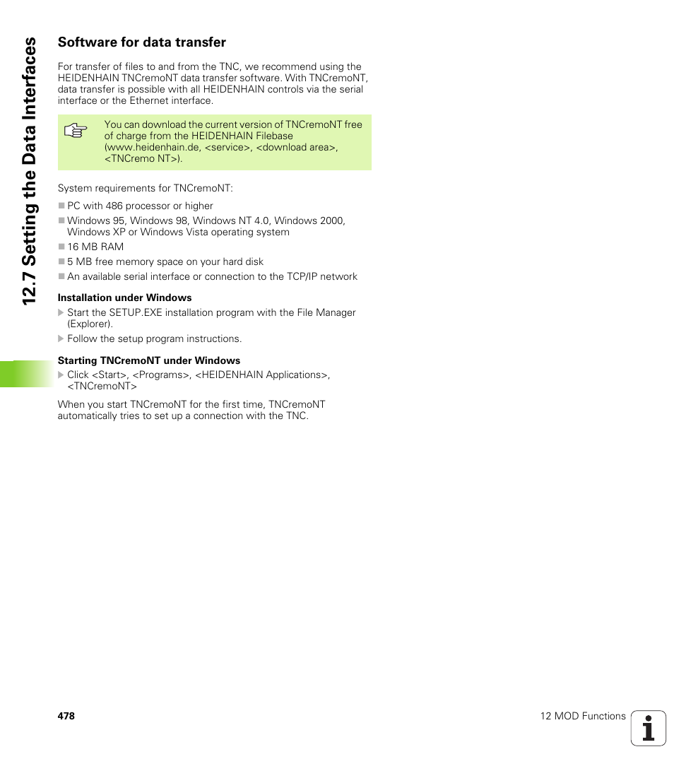 Software for data transfer, 7 set ting the d a ta int e rf aces | HEIDENHAIN TNC 320 (340 55x-03) User Manual | Page 478 / 525