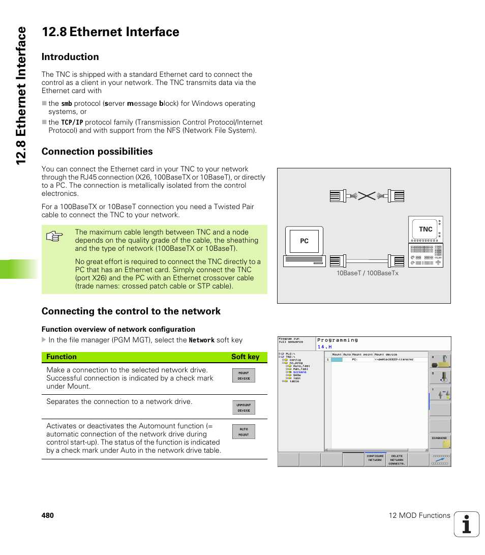 8 ethernet interface, Introduction, Connection possibilities | Connecting the control to the network, 8 ether n et int e rf ace 12.8 ethernet interface | HEIDENHAIN TNC 320 (340 55x-03) User Manual | Page 480 / 525