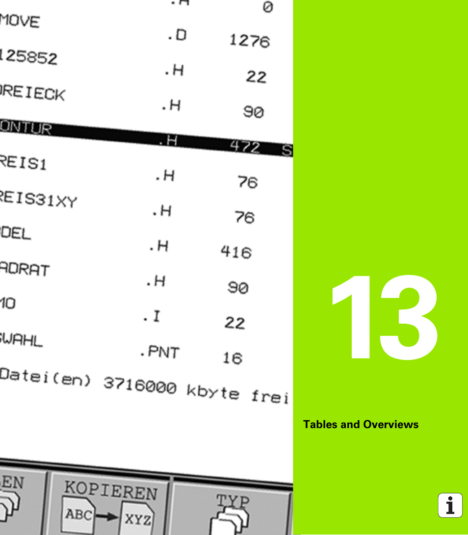 Tables and overviews, 13 tables and overviews | HEIDENHAIN TNC 320 (340 55x-03) User Manual | Page 485 / 525