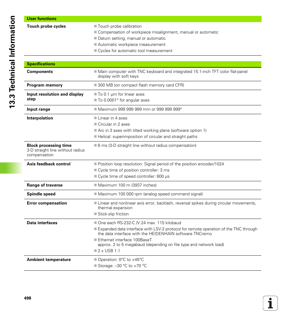 3 t e c hnical inf o rm ation | HEIDENHAIN TNC 320 (340 55x-03) User Manual | Page 498 / 525