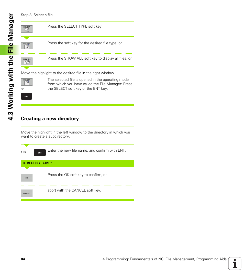 Creating a new directory, 3 w o rk ing with the file manag e r | HEIDENHAIN TNC 320 (340 55x-03) User Manual | Page 84 / 525
