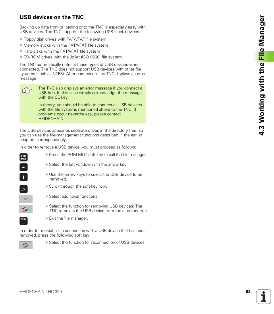 Usb devices on the tnc, 3 w o rk ing with the file manag e r | HEIDENHAIN TNC 320 (340 55x-03) User Manual | Page 93 / 525