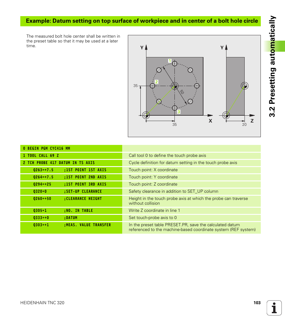 2 pr eset ting aut o matically | HEIDENHAIN TNC 320 (340 55x-03) Touch Probe Cycles User Manual | Page 103 / 165