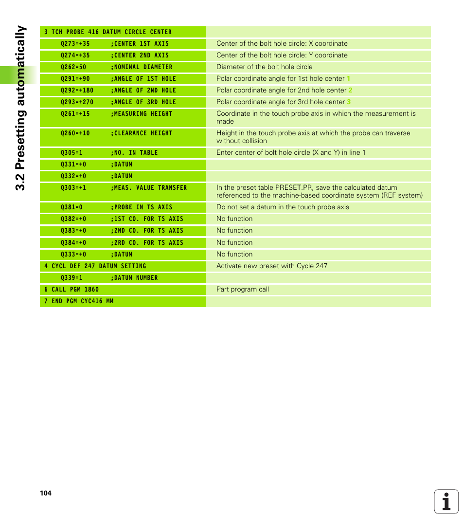 2 pr eset ting aut o matically | HEIDENHAIN TNC 320 (340 55x-03) Touch Probe Cycles User Manual | Page 104 / 165