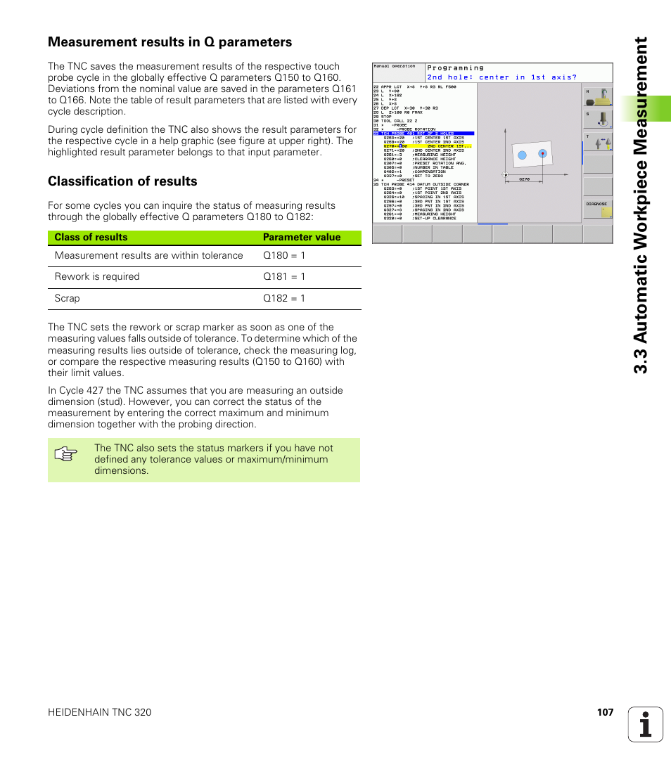 Measurement results in q parameters, Classification of results, 3 a u to matic w o rk piece measur ement | HEIDENHAIN TNC 320 (340 55x-03) Touch Probe Cycles User Manual | Page 107 / 165