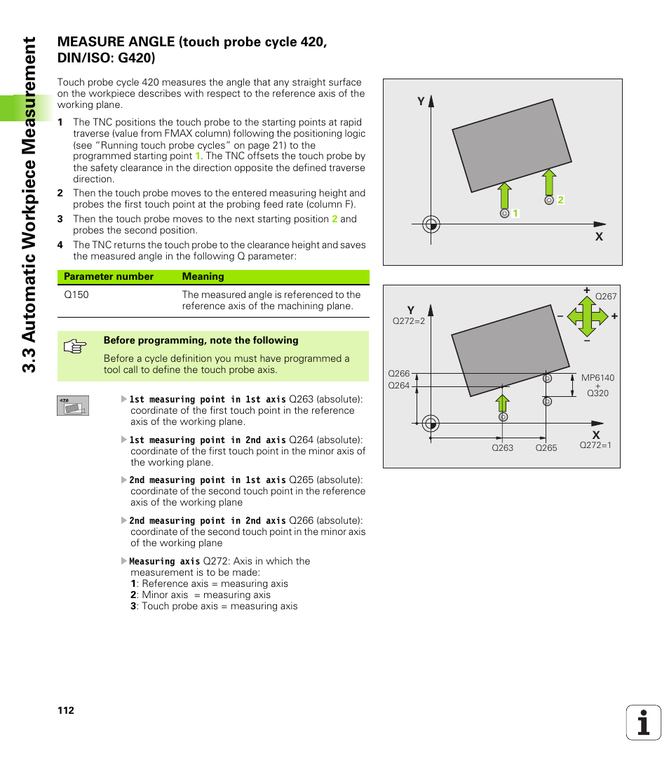 3 a u to matic w o rk piece measur ement | HEIDENHAIN TNC 320 (340 55x-03) Touch Probe Cycles User Manual | Page 112 / 165