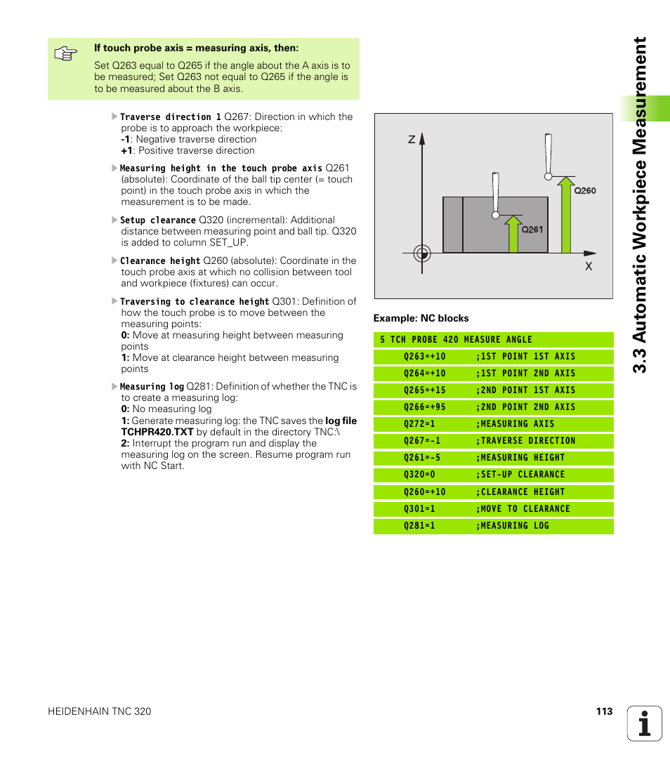 3 a u to matic w o rk piece measur ement | HEIDENHAIN TNC 320 (340 55x-03) Touch Probe Cycles User Manual | Page 113 / 165