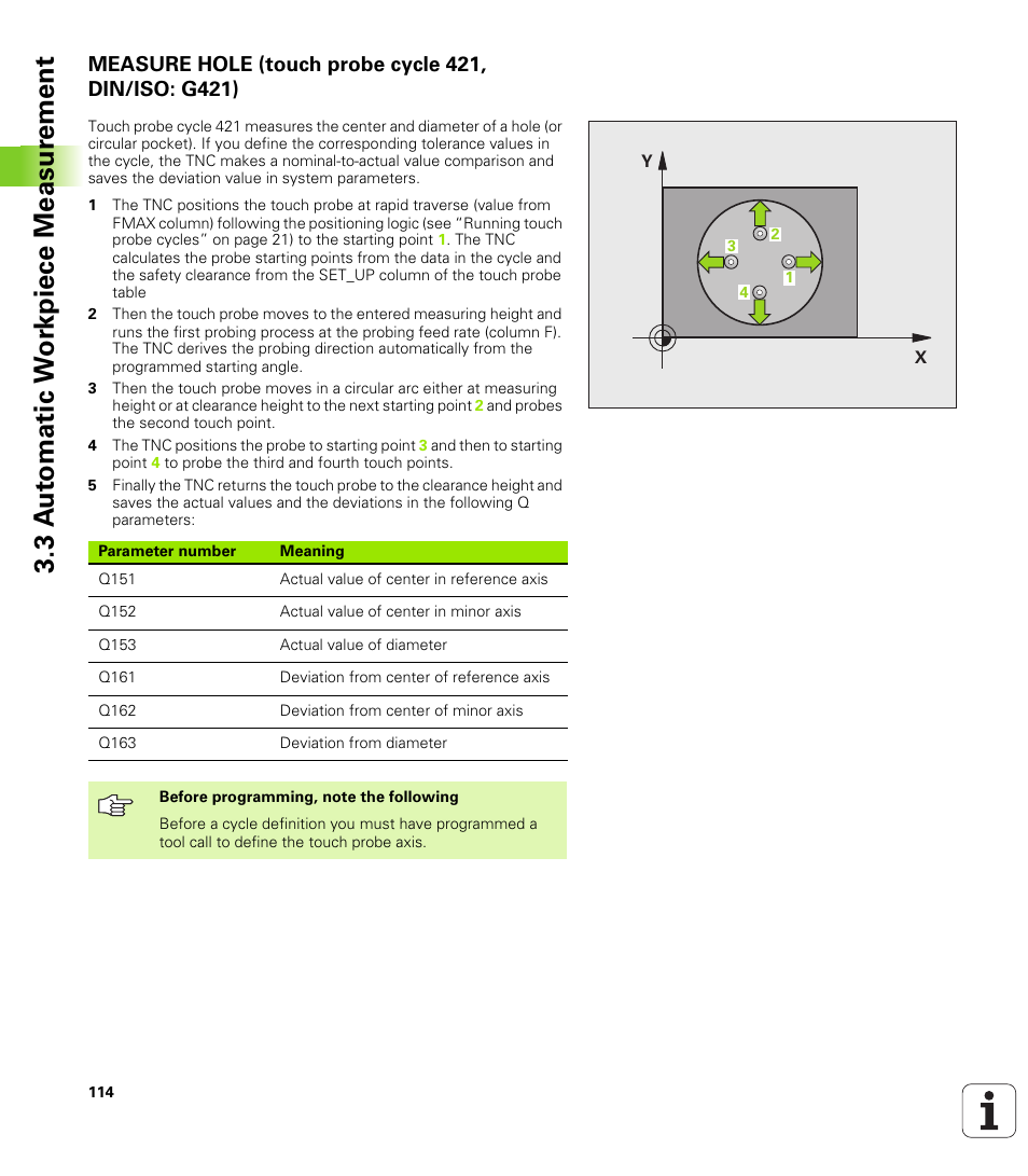 3 a u to matic w o rk piece measur ement | HEIDENHAIN TNC 320 (340 55x-03) Touch Probe Cycles User Manual | Page 114 / 165
