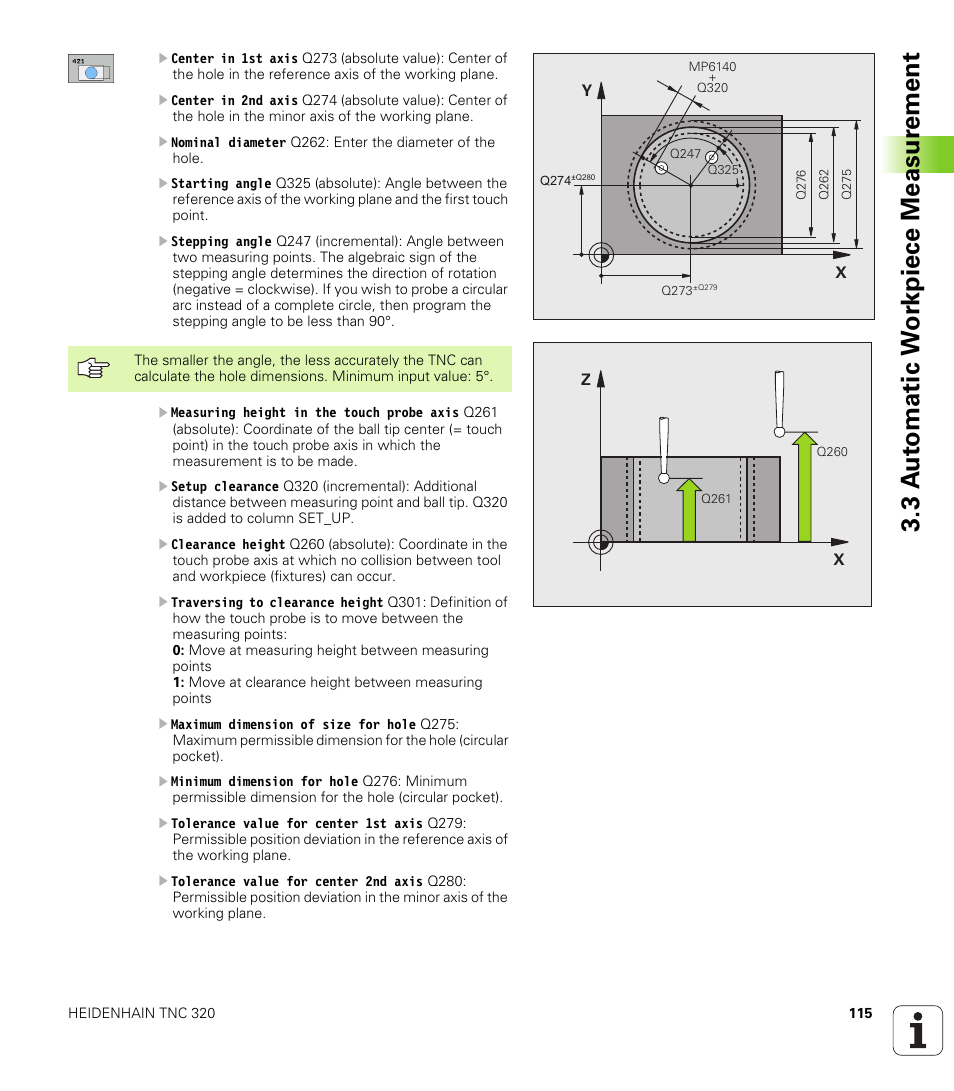 3 a u to matic w o rk piece measur ement | HEIDENHAIN TNC 320 (340 55x-03) Touch Probe Cycles User Manual | Page 115 / 165