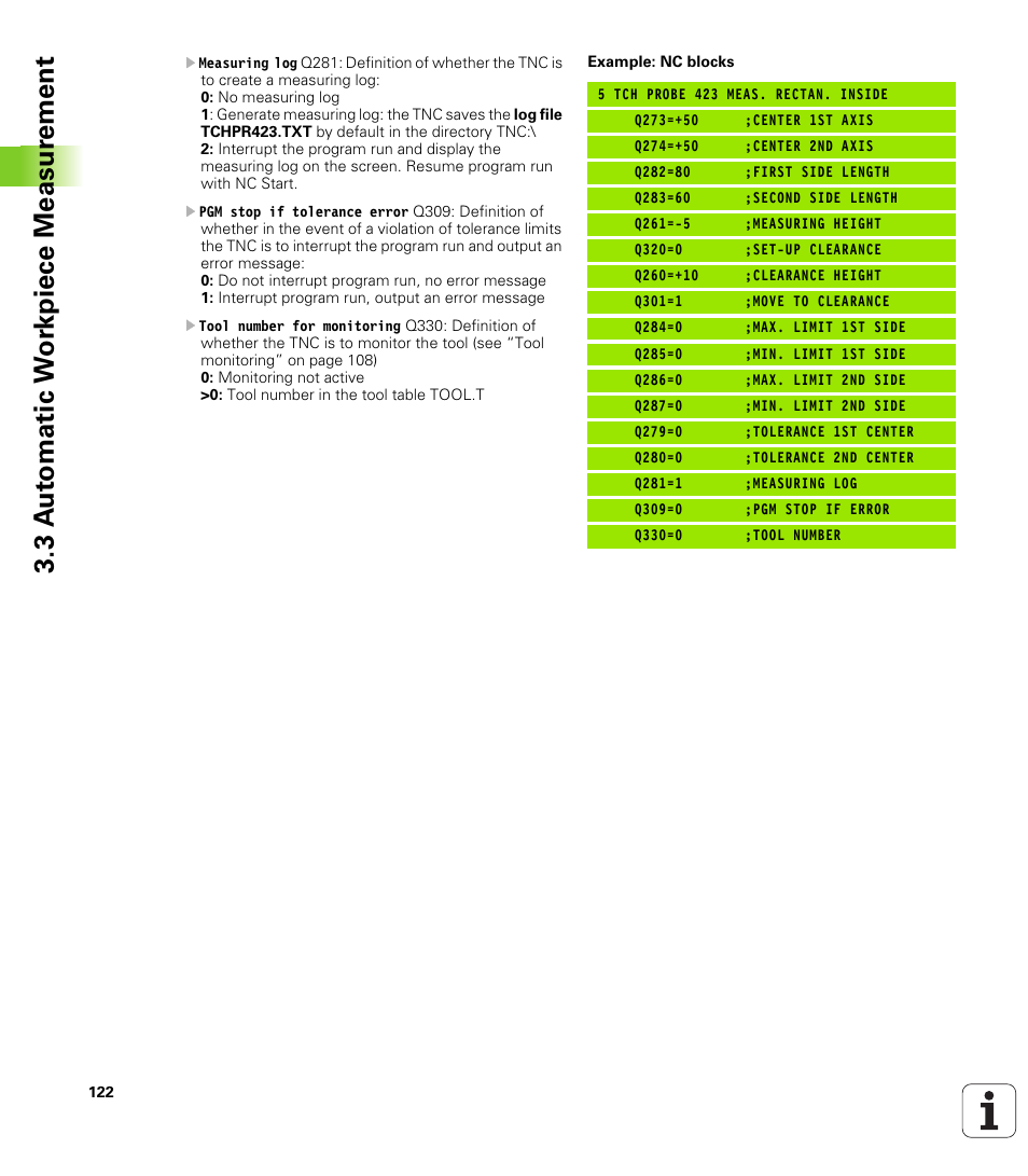 3 a u to matic w o rk piece measur ement | HEIDENHAIN TNC 320 (340 55x-03) Touch Probe Cycles User Manual | Page 122 / 165