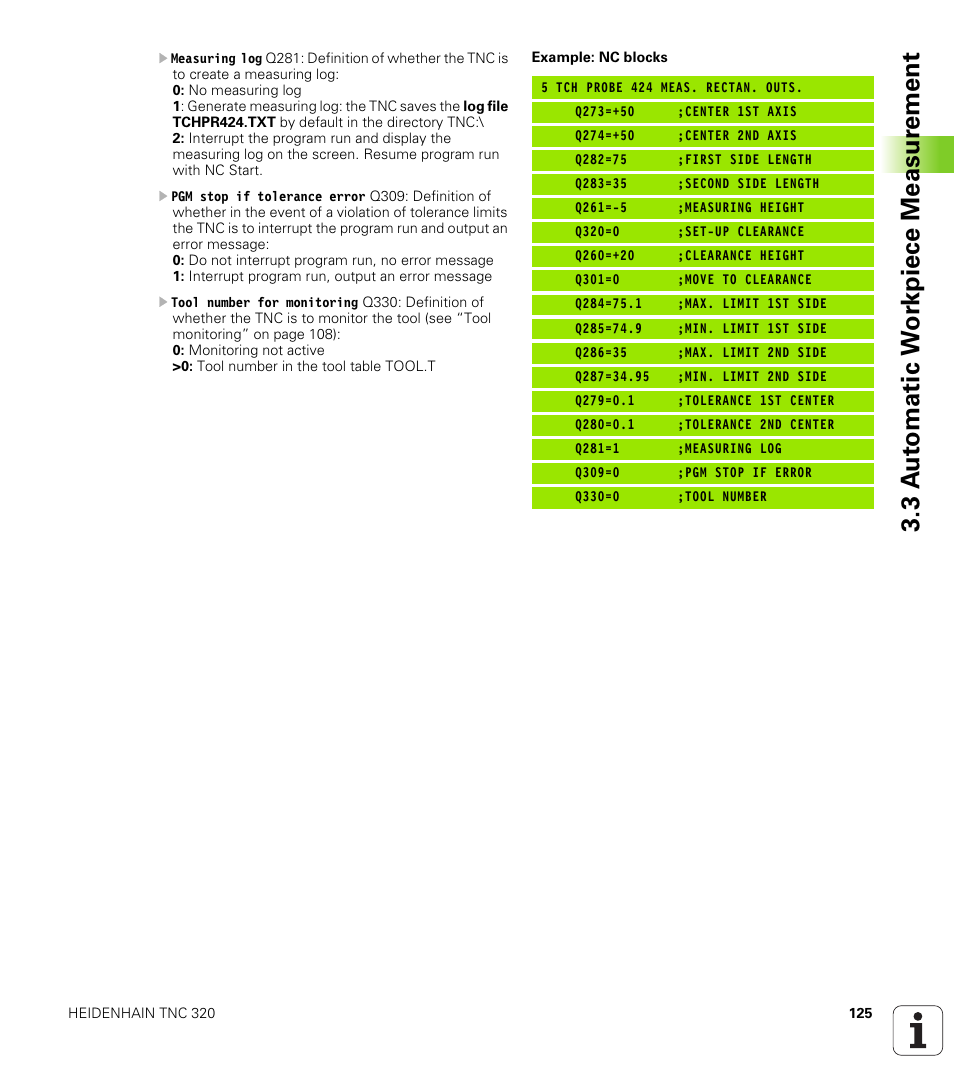 3 a u to matic w o rk piece measur ement | HEIDENHAIN TNC 320 (340 55x-03) Touch Probe Cycles User Manual | Page 125 / 165
