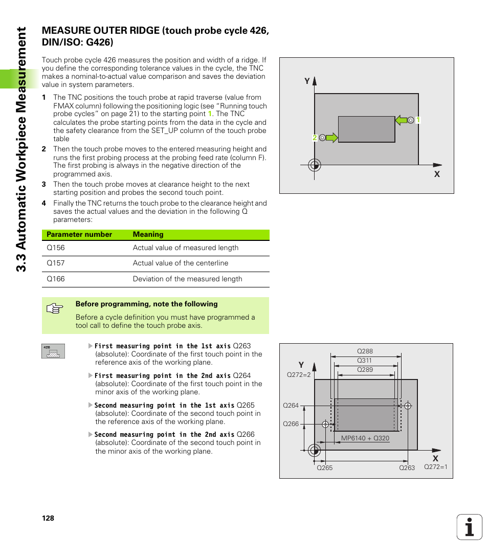 3 a u to matic w o rk piece measur ement | HEIDENHAIN TNC 320 (340 55x-03) Touch Probe Cycles User Manual | Page 128 / 165