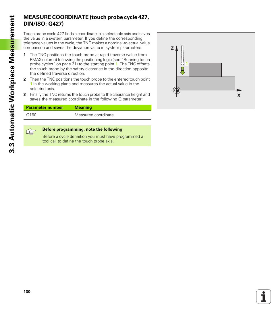 3 a u to matic w o rk piece measur ement | HEIDENHAIN TNC 320 (340 55x-03) Touch Probe Cycles User Manual | Page 130 / 165