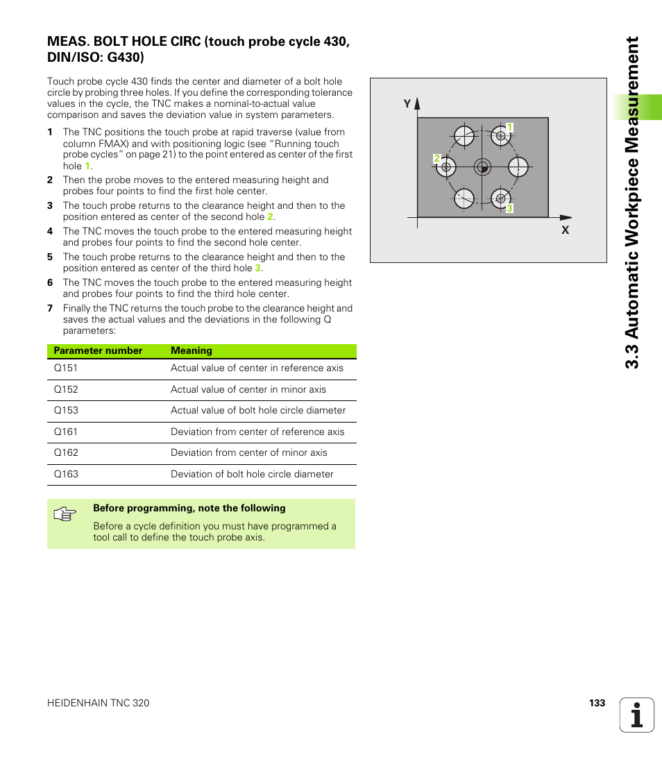 3 a u to matic w o rk piece measur ement | HEIDENHAIN TNC 320 (340 55x-03) Touch Probe Cycles User Manual | Page 133 / 165