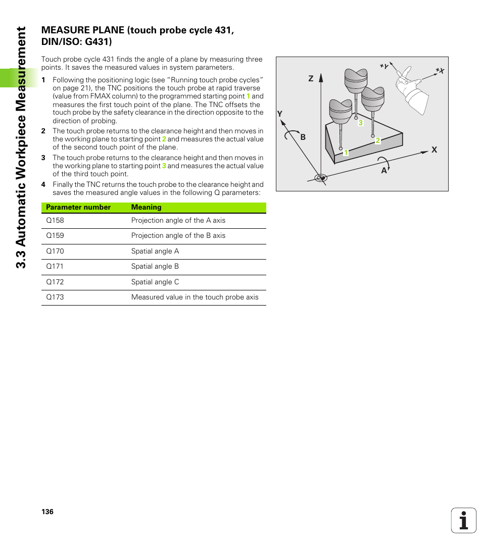3 a u to matic w o rk piece measur ement | HEIDENHAIN TNC 320 (340 55x-03) Touch Probe Cycles User Manual | Page 136 / 165