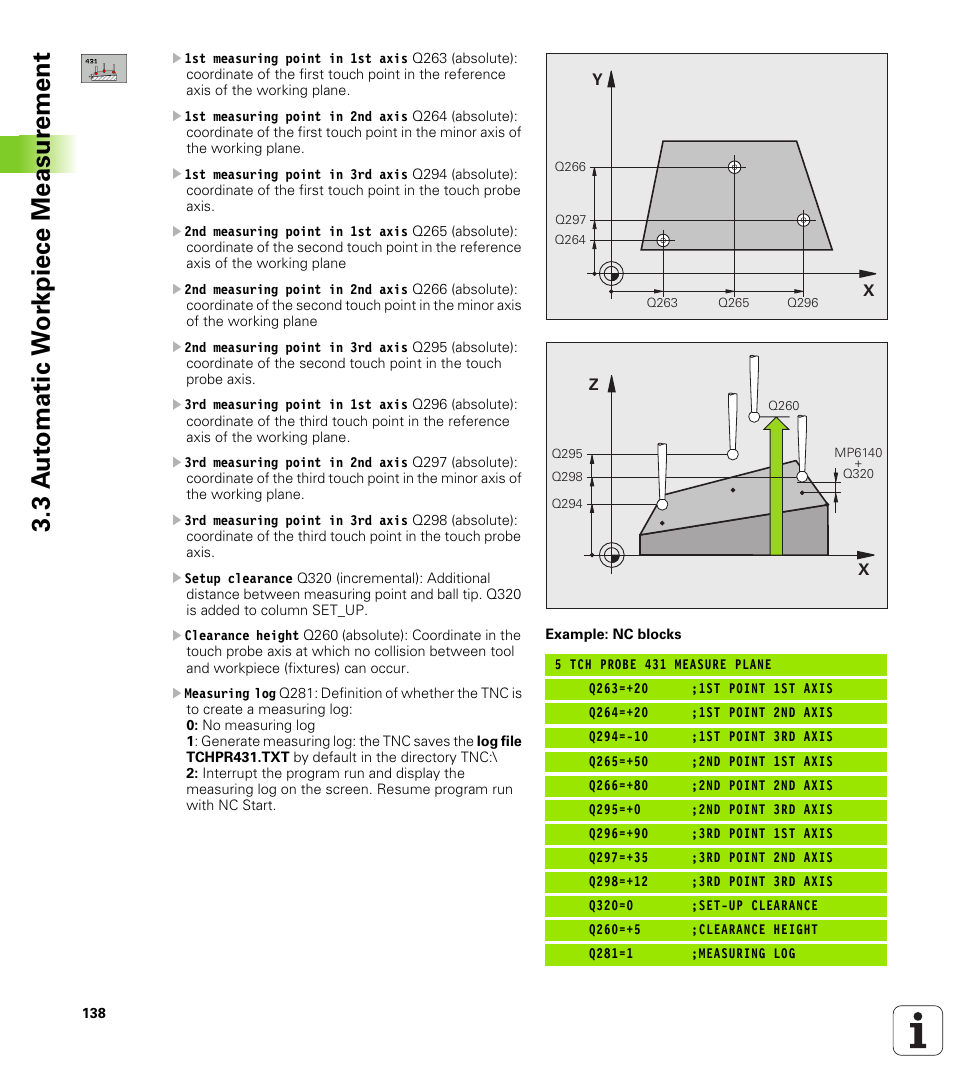 3 a u to matic w o rk piece measur ement | HEIDENHAIN TNC 320 (340 55x-03) Touch Probe Cycles User Manual | Page 138 / 165