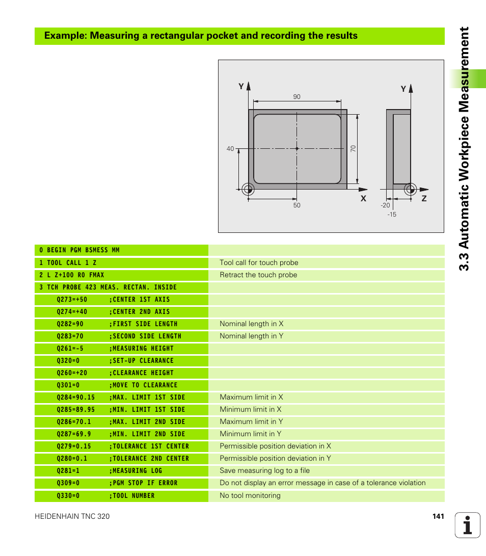 3 a u to matic w o rk piece measur ement | HEIDENHAIN TNC 320 (340 55x-03) Touch Probe Cycles User Manual | Page 141 / 165