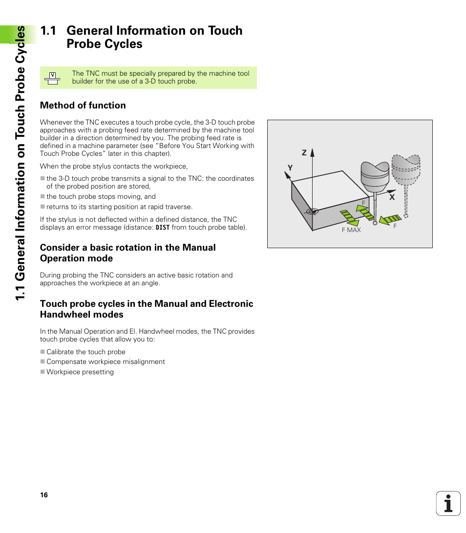 1 general information on touch probe cycles, Method of function | HEIDENHAIN TNC 320 (340 55x-03) Touch Probe Cycles User Manual | Page 16 / 165