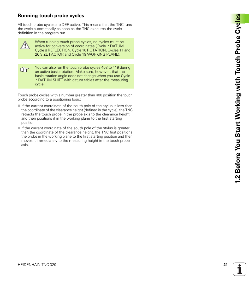 Running touch probe cycles | HEIDENHAIN TNC 320 (340 55x-03) Touch Probe Cycles User Manual | Page 21 / 165
