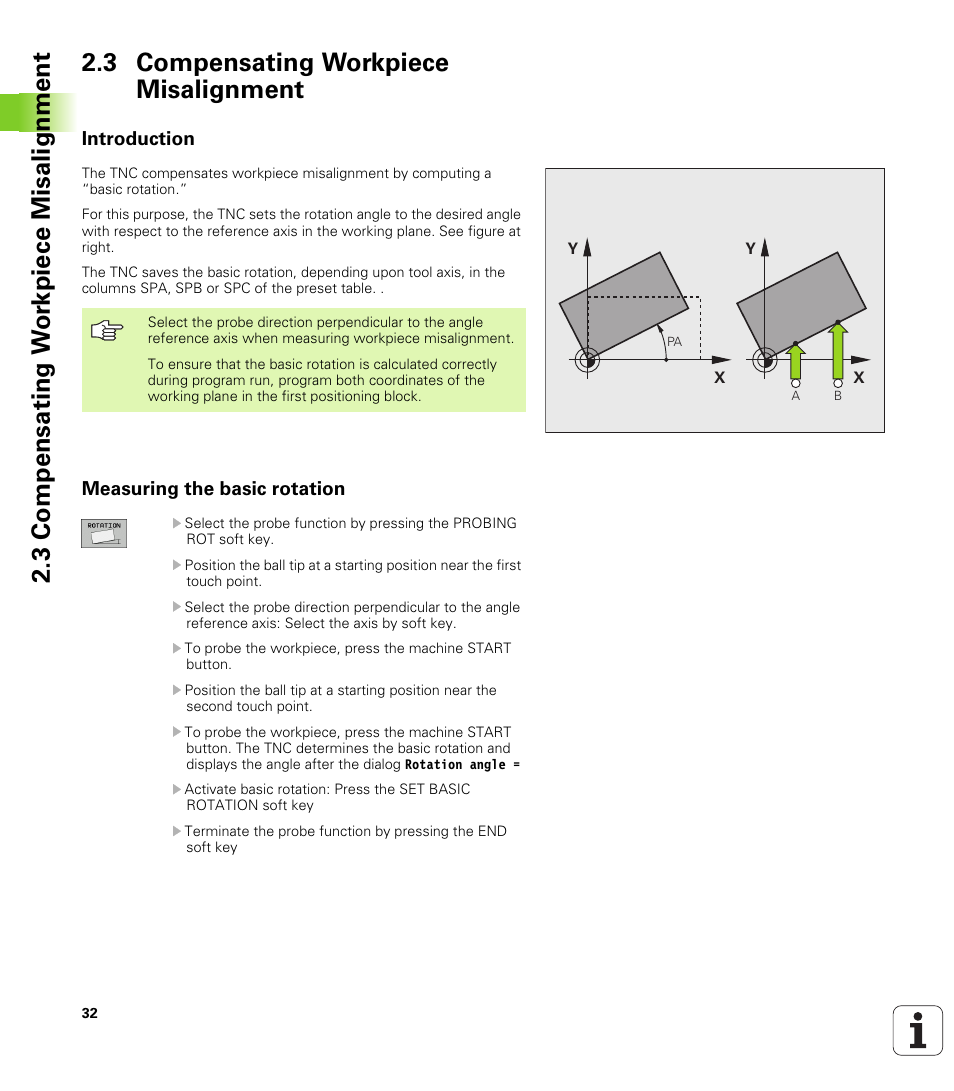 3 compensating workpiece misalignment, Introduction, Measuring the basic rotation | HEIDENHAIN TNC 320 (340 55x-03) Touch Probe Cycles User Manual | Page 32 / 165