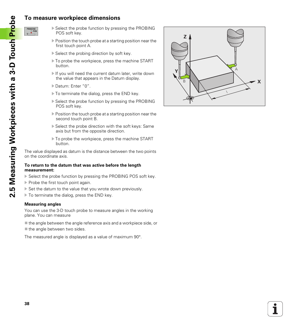 To measure workpiece dimensions | HEIDENHAIN TNC 320 (340 55x-03) Touch Probe Cycles User Manual | Page 38 / 165