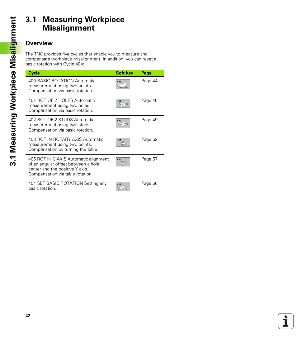 1 measuring workpiece misalignment, Overview | HEIDENHAIN TNC 320 (340 55x-03) Touch Probe Cycles User Manual | Page 42 / 165