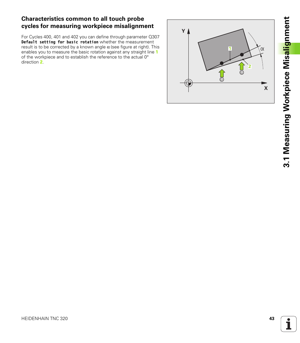 1 measur ing w o rk piece misalignment | HEIDENHAIN TNC 320 (340 55x-03) Touch Probe Cycles User Manual | Page 43 / 165