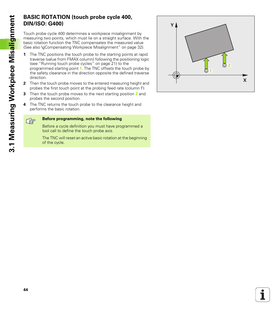 1 measur ing w o rk piece misalignment | HEIDENHAIN TNC 320 (340 55x-03) Touch Probe Cycles User Manual | Page 44 / 165