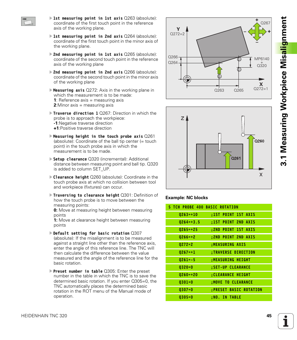 1 measur ing w o rk piece misalignment | HEIDENHAIN TNC 320 (340 55x-03) Touch Probe Cycles User Manual | Page 45 / 165
