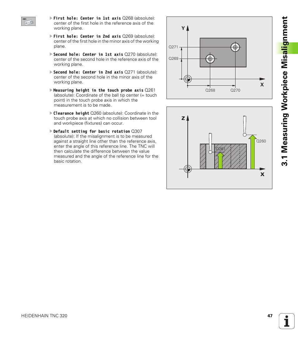 1 measur ing w o rk piece misalignment | HEIDENHAIN TNC 320 (340 55x-03) Touch Probe Cycles User Manual | Page 47 / 165