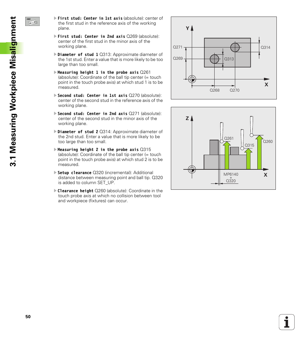 1 measur ing w o rk piece misalignment | HEIDENHAIN TNC 320 (340 55x-03) Touch Probe Cycles User Manual | Page 50 / 165