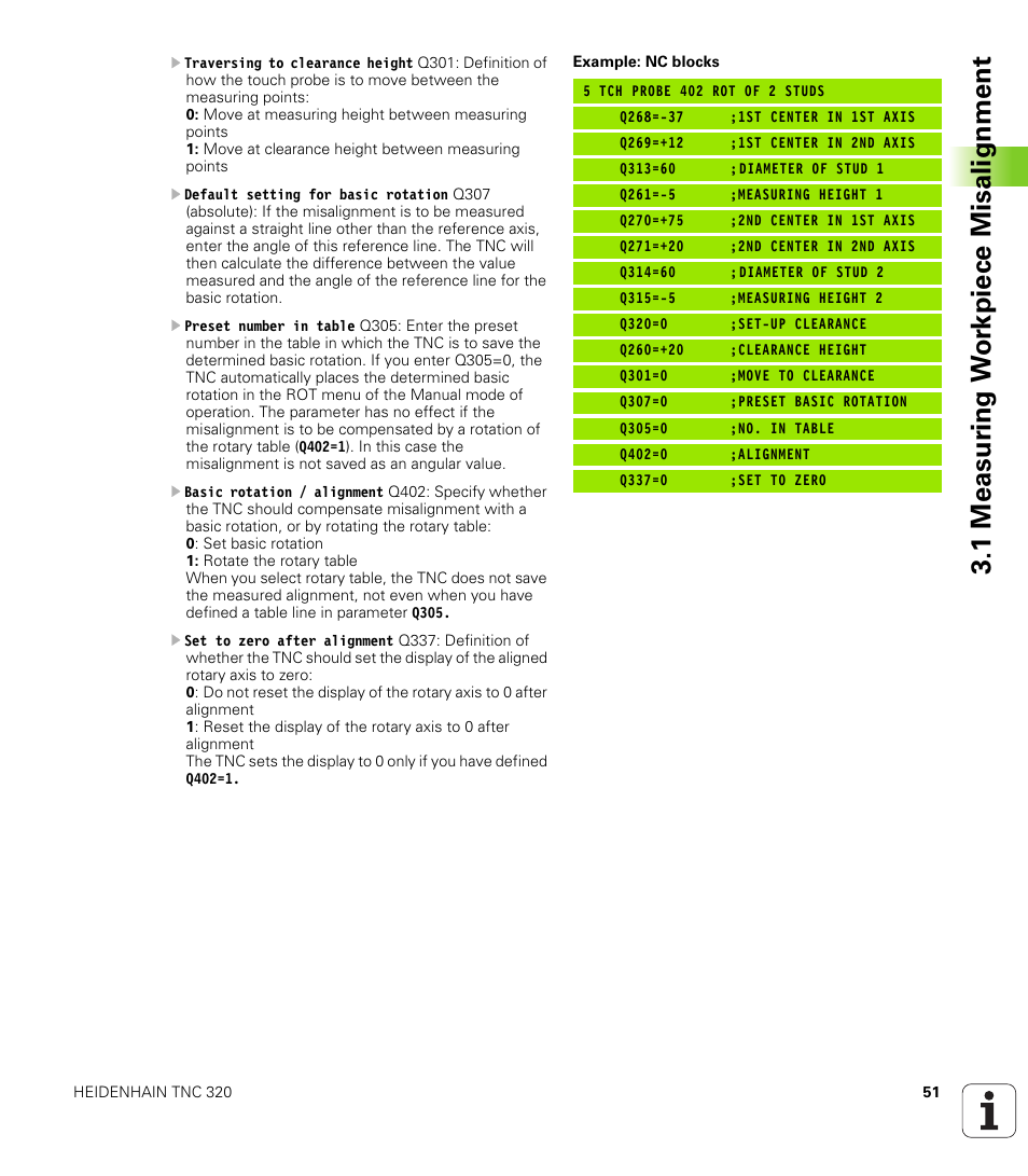 1 measur ing w o rk piece misalignment | HEIDENHAIN TNC 320 (340 55x-03) Touch Probe Cycles User Manual | Page 51 / 165