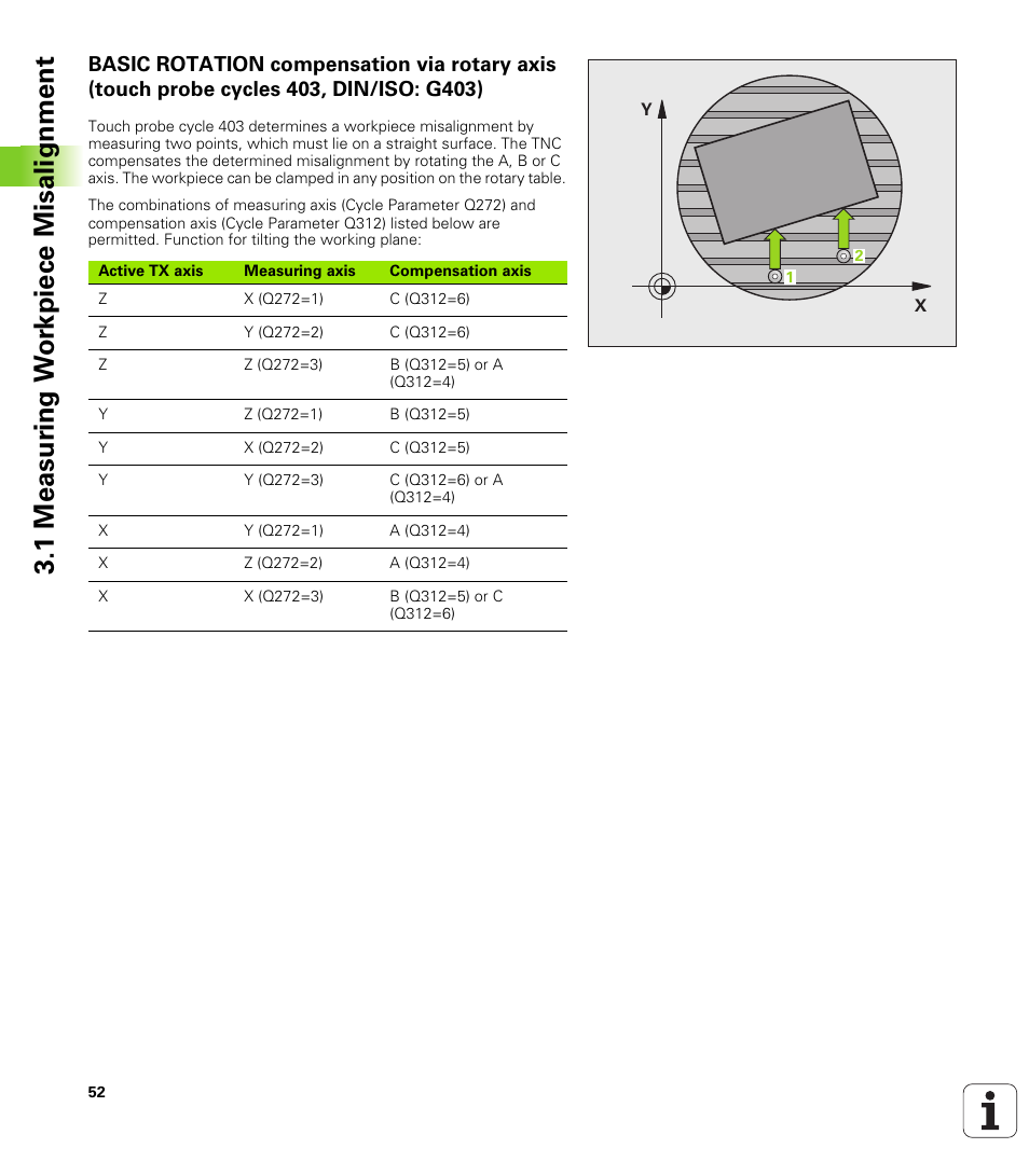 1 measur ing w o rk piece misalignment | HEIDENHAIN TNC 320 (340 55x-03) Touch Probe Cycles User Manual | Page 52 / 165