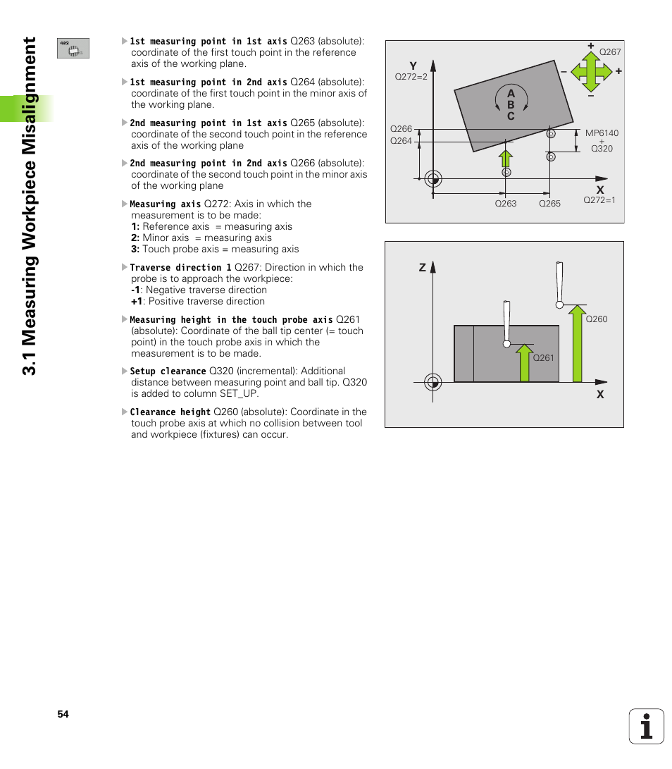 1 measur ing w o rk piece misalignment | HEIDENHAIN TNC 320 (340 55x-03) Touch Probe Cycles User Manual | Page 54 / 165