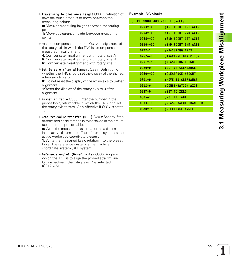 1 measur ing w o rk piece misalignment | HEIDENHAIN TNC 320 (340 55x-03) Touch Probe Cycles User Manual | Page 55 / 165