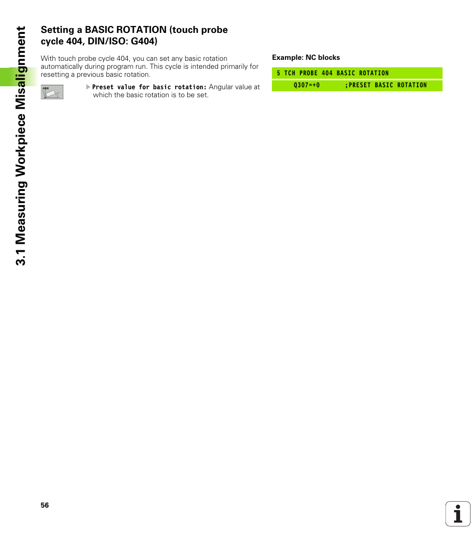 1 measur ing w o rk piece misalignment | HEIDENHAIN TNC 320 (340 55x-03) Touch Probe Cycles User Manual | Page 56 / 165