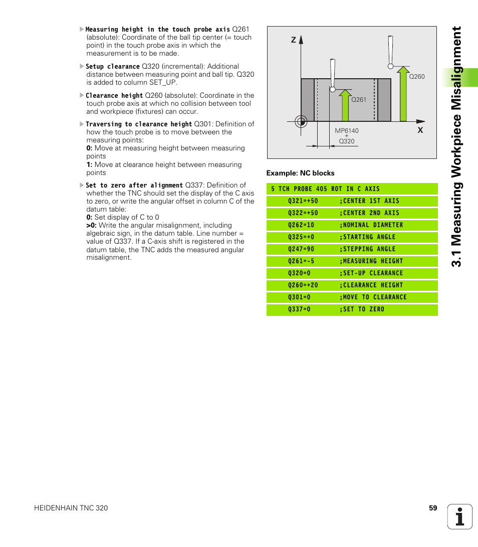 1 measur ing w o rk piece misalignment | HEIDENHAIN TNC 320 (340 55x-03) Touch Probe Cycles User Manual | Page 59 / 165