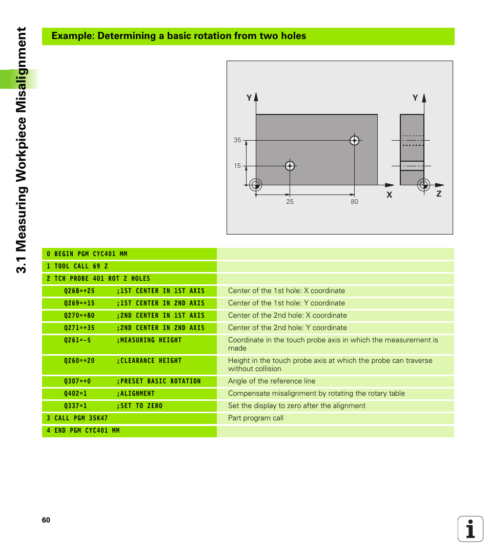 1 measur ing w o rk piece misalignment | HEIDENHAIN TNC 320 (340 55x-03) Touch Probe Cycles User Manual | Page 60 / 165