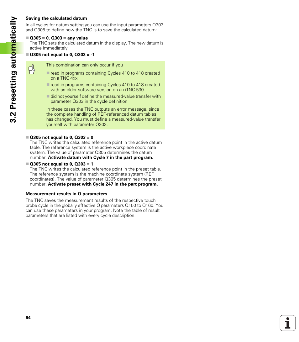2 pr eset ting aut o matically | HEIDENHAIN TNC 320 (340 55x-03) Touch Probe Cycles User Manual | Page 64 / 165