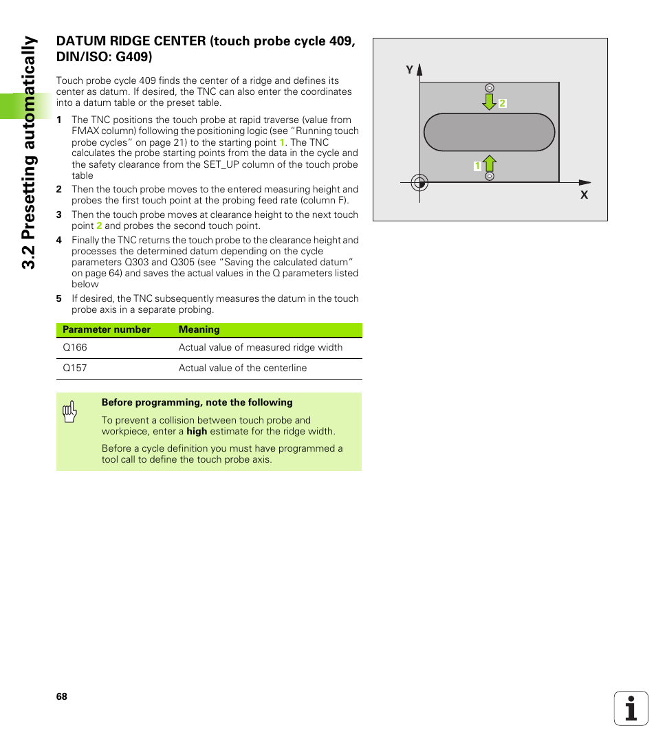 2 pr eset ting aut o matically | HEIDENHAIN TNC 320 (340 55x-03) Touch Probe Cycles User Manual | Page 68 / 165
