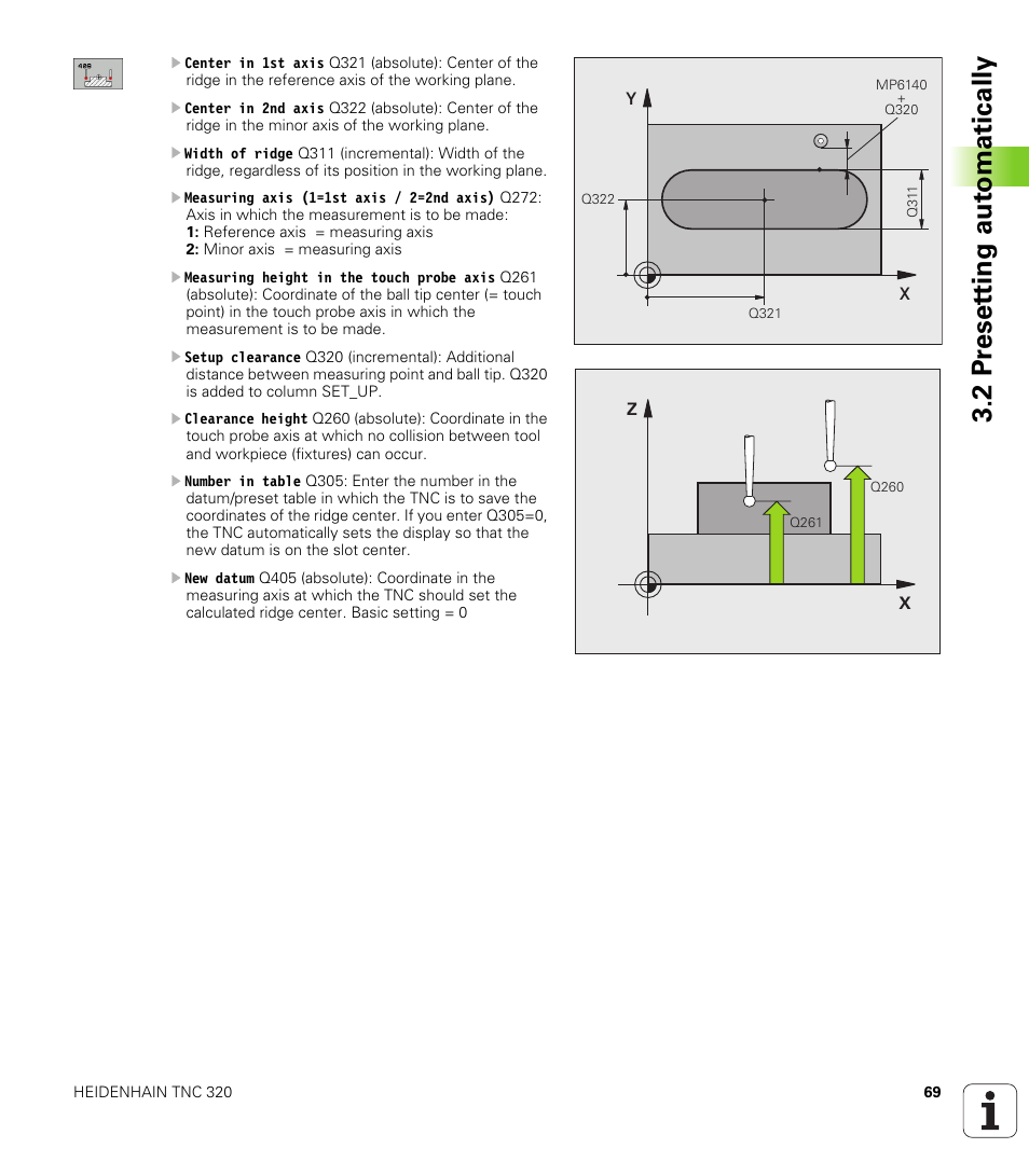2 pr eset ting aut o matically | HEIDENHAIN TNC 320 (340 55x-03) Touch Probe Cycles User Manual | Page 69 / 165