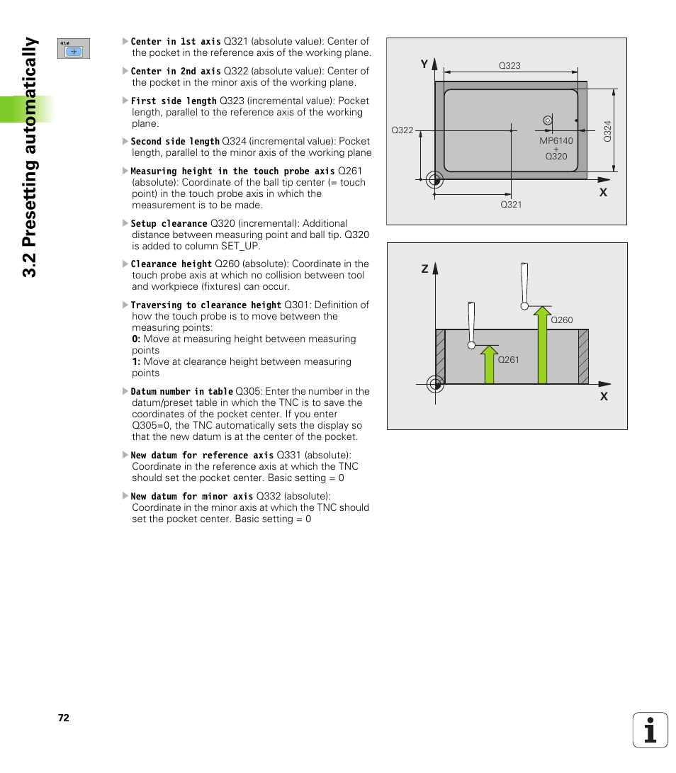 2 pr eset ting aut o matically | HEIDENHAIN TNC 320 (340 55x-03) Touch Probe Cycles User Manual | Page 72 / 165