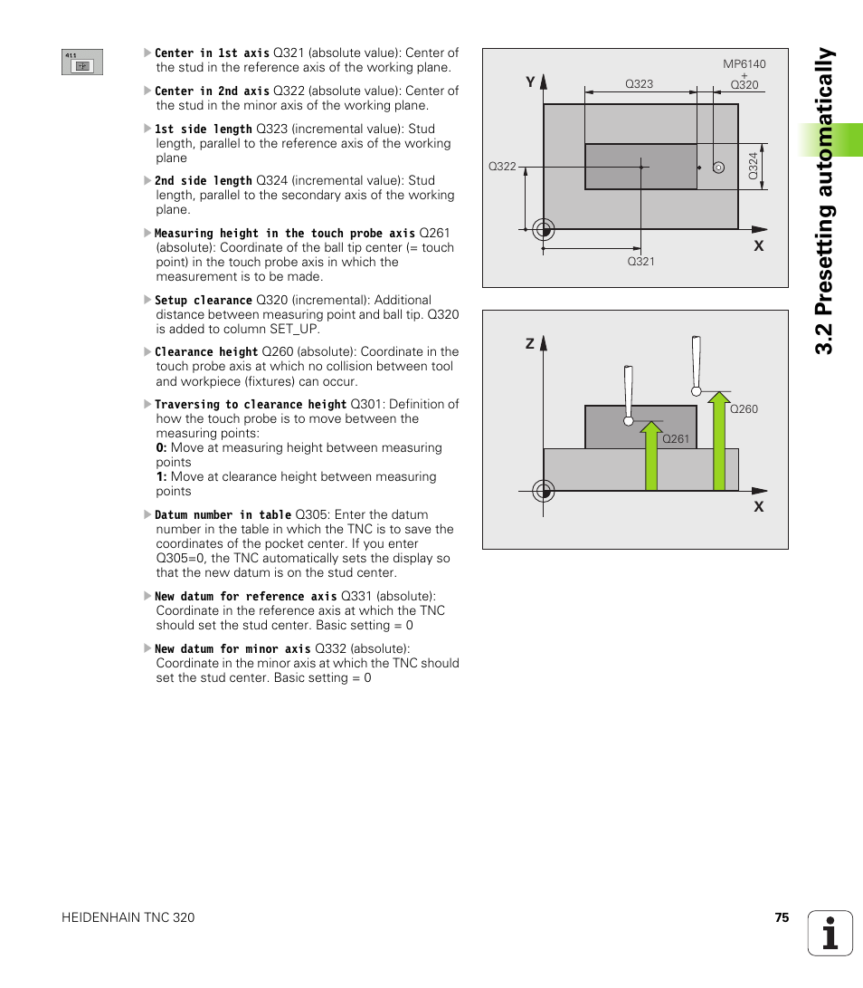 2 pr eset ting aut o matically | HEIDENHAIN TNC 320 (340 55x-03) Touch Probe Cycles User Manual | Page 75 / 165