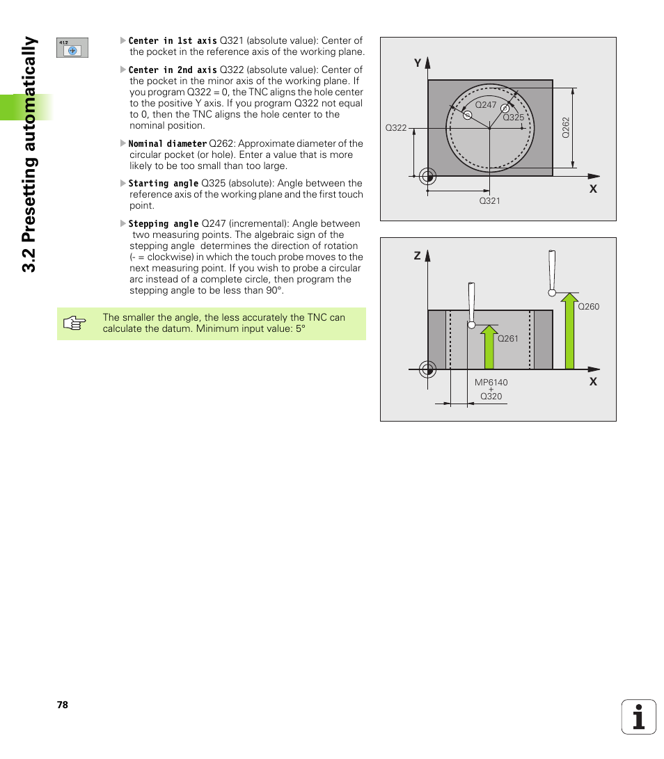 2 pr eset ting aut o matically | HEIDENHAIN TNC 320 (340 55x-03) Touch Probe Cycles User Manual | Page 78 / 165