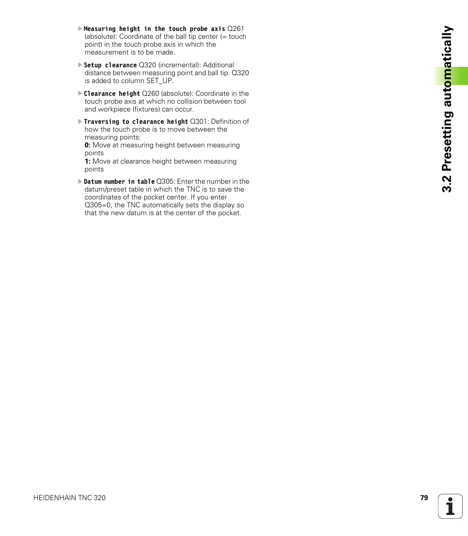 2 pr eset ting aut o matically | HEIDENHAIN TNC 320 (340 55x-03) Touch Probe Cycles User Manual | Page 79 / 165